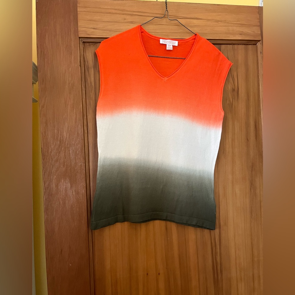 RRenuar Women’s Ombré Sleeveless Top, Orange, White, Olive, Size S/P